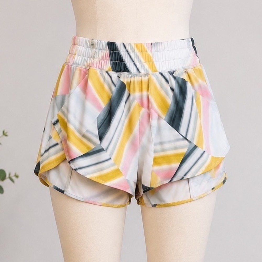 Women's Pink Yellow Striped Athletic Shorts